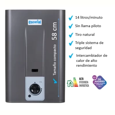 Imagen del producto: Calefon Escorial Grafito 14 Litros Gas Natural o Gas Licuado