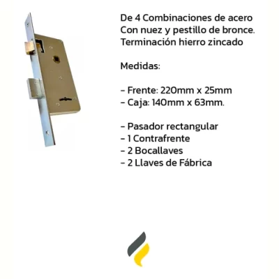 Imagen del producto: Cerradura Doble Paleta 4 Combinaciones Caja Grande ABC 1200
