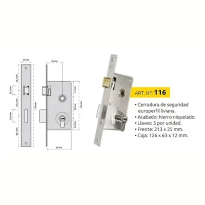 Imagen del producto: Cerradura Para Puerta Europerfil Prive 116 Plateado Izquierdo