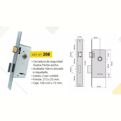 Imagen del producto: Cerradura De Seguridad Prive 208 Liviana Frente Ancho Derecho
