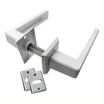 Imagen principal del producto: Manija Picaporte Biselada Rialpa Blanca Doble Balancin Con Roseta