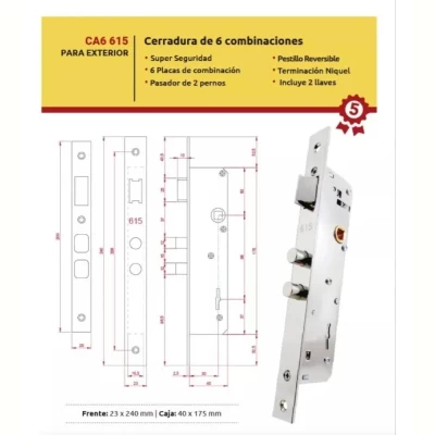 Imagen del producto: Cerradura Trabex 615 Angosta 6 Combinaciones